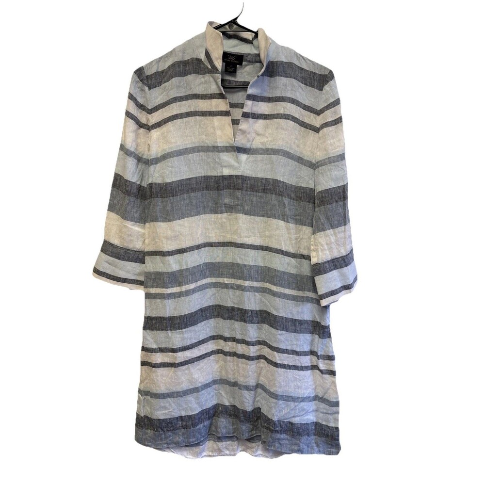 Brooks Brothers 346 Linen Striped Dress Women Preppy Coastal 4 Side Zip Slits